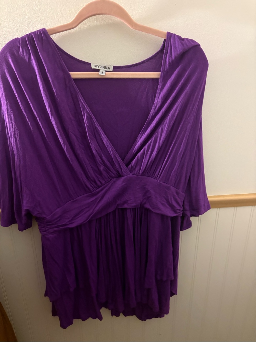 Kiyonna Women’s Size 1 / 1X Purple Flutter Sleeve Empire Waist Top